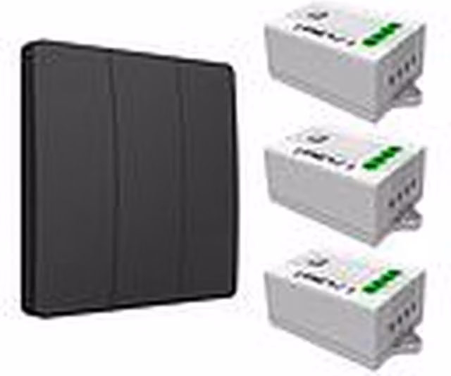 EnerJ Smart 3 Gang Wireless Kinetic Switch and 500W RF Receiver, Black