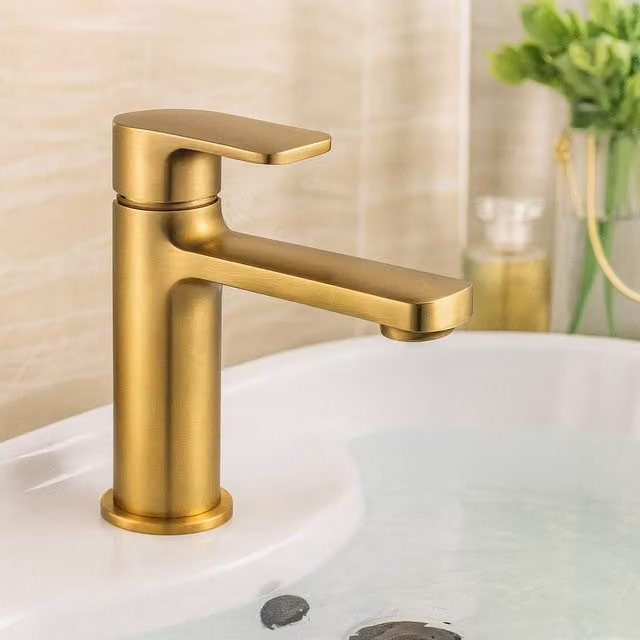 Bathroom Kingdom Wrexham Single Lever Basin Mixer Tap with Pop Up Waste in Brushed Brass and Gold