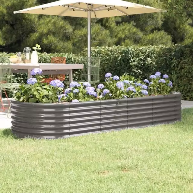 Berkfield Home Garden Grey Powder-coated Steel Raised Bed W: 224 cm, D: 80 cm, H: 36 cm – 1