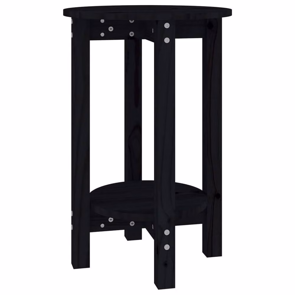 Berkfield Home Beautiful Round Solid Wood Pine Coffee Table, Black, W/D/H: 40 x 40 x 60 cm – 2
