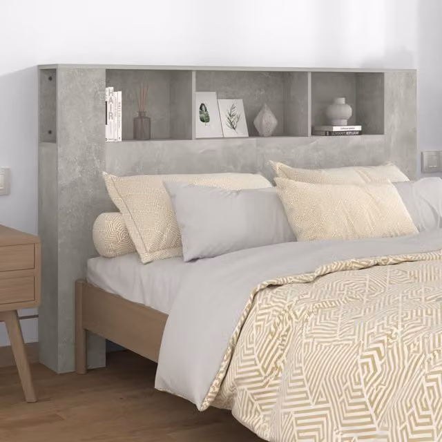 Berkfield Home Headboard Cabinet in Concrete Grey, W: 160 cm, D: 18.5 cm, H: 104.5 cm – 1
