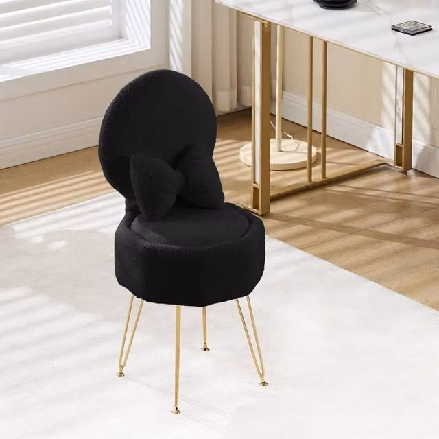 London Boutique Black and Gold Vanity Stool with Storage and Folding Back – 1