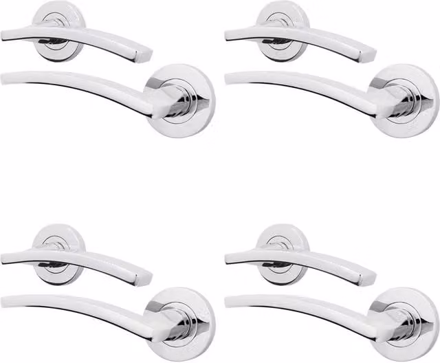 AFIT Polished Chrome Fire Door Handle Internal Lever On Rose, 4 Pack, Silver