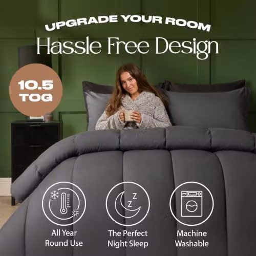OHS King Size 10.5 Tog Coverless Microfibre Duvet Set with 2 Pillowcases, Grey – 2