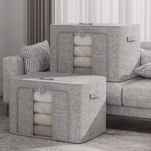 Livingandhome Foldable Clothes Storage Bag with Lid, Grey