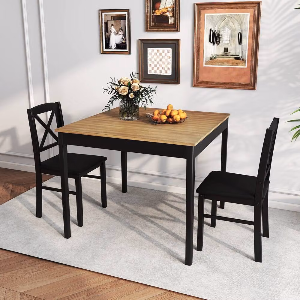Costway 3-Piece Modern Dining Table and 2 Upholstered Chairs Set in Brown – 5