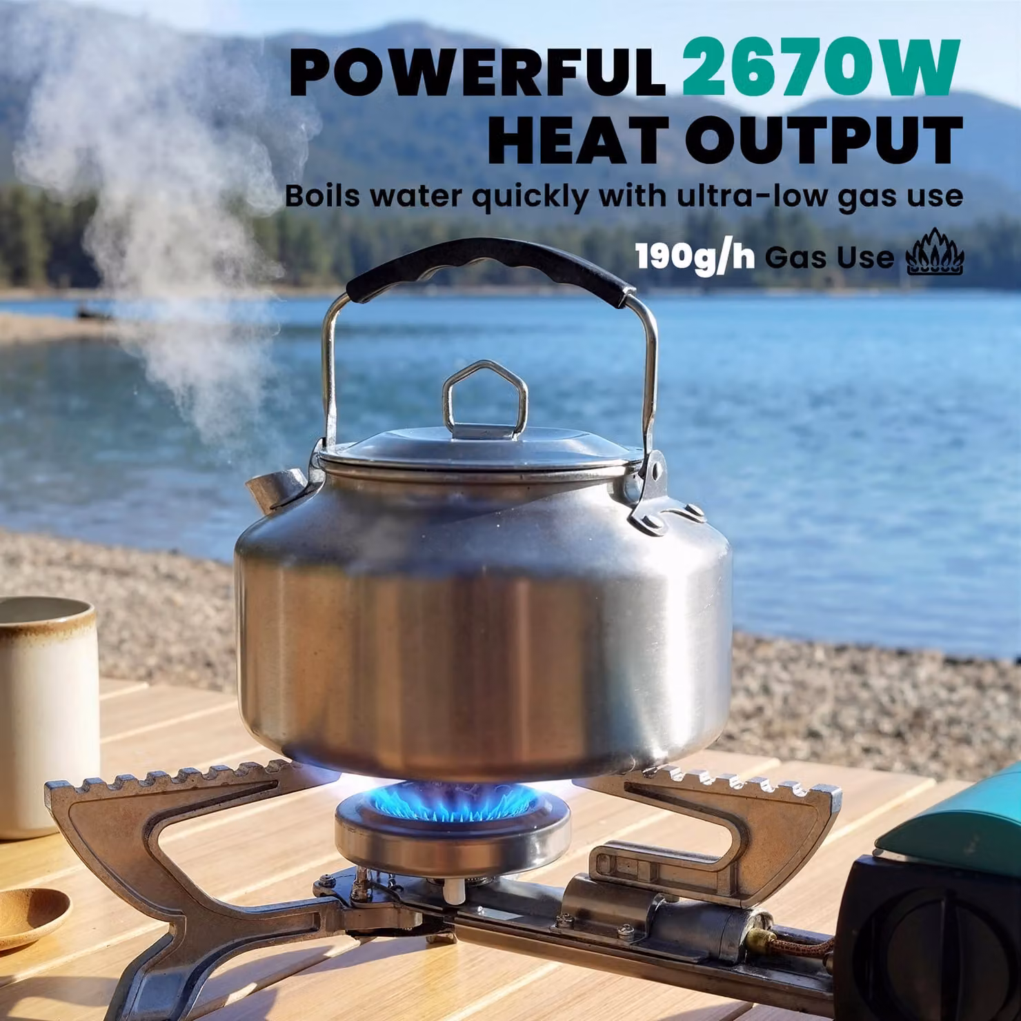 Outsunny 2670W Foldable Camping Gas Stove with Safety Shut-Off and Piezo Ignition in Green – 4