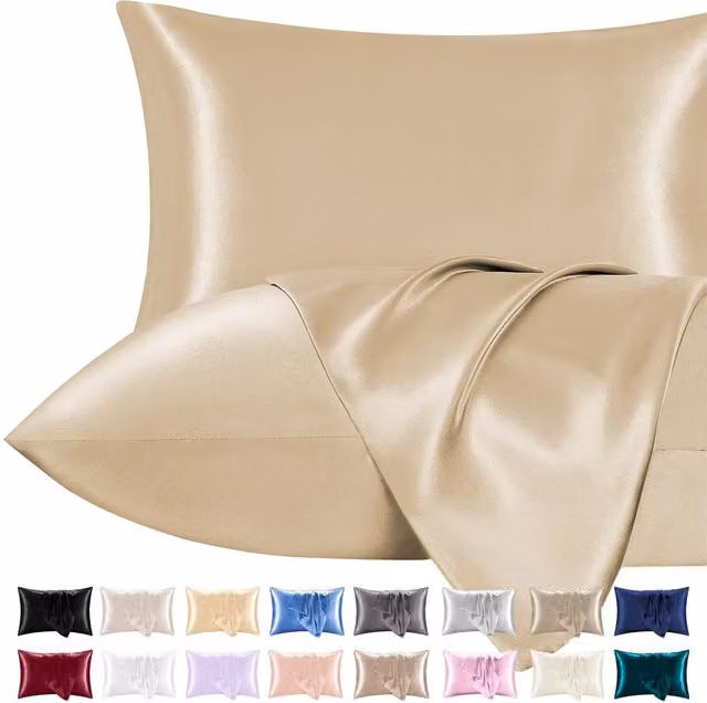 Pamposh Pack of 2 Ultra Soft Mako Satin Silk Pillow Cases in Light Beige, Standard Size – 1