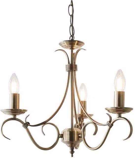 Netlighting Bernice 3 Light Multi Arm Ceiling Pendant in Antique Gold Brass with E14 Sockets