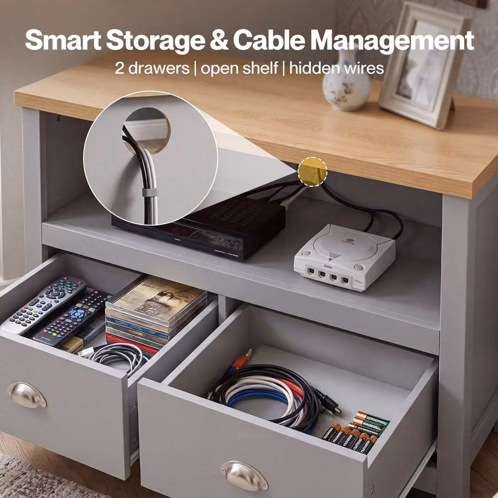 SPETLEK Modern Grey Corner TV Stand with Cable Management and Media Compartments – 3