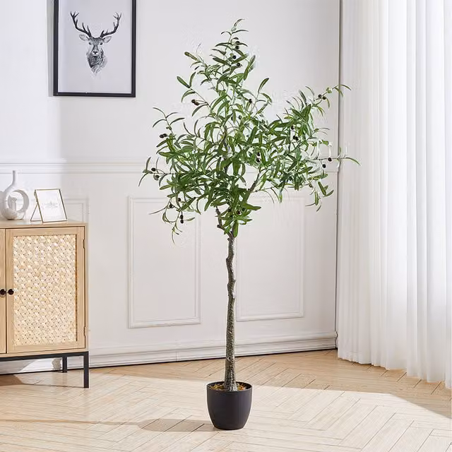 Livingandhome Green Mediterranean Artificial Tabletop Olive Tree in Plastic Pot