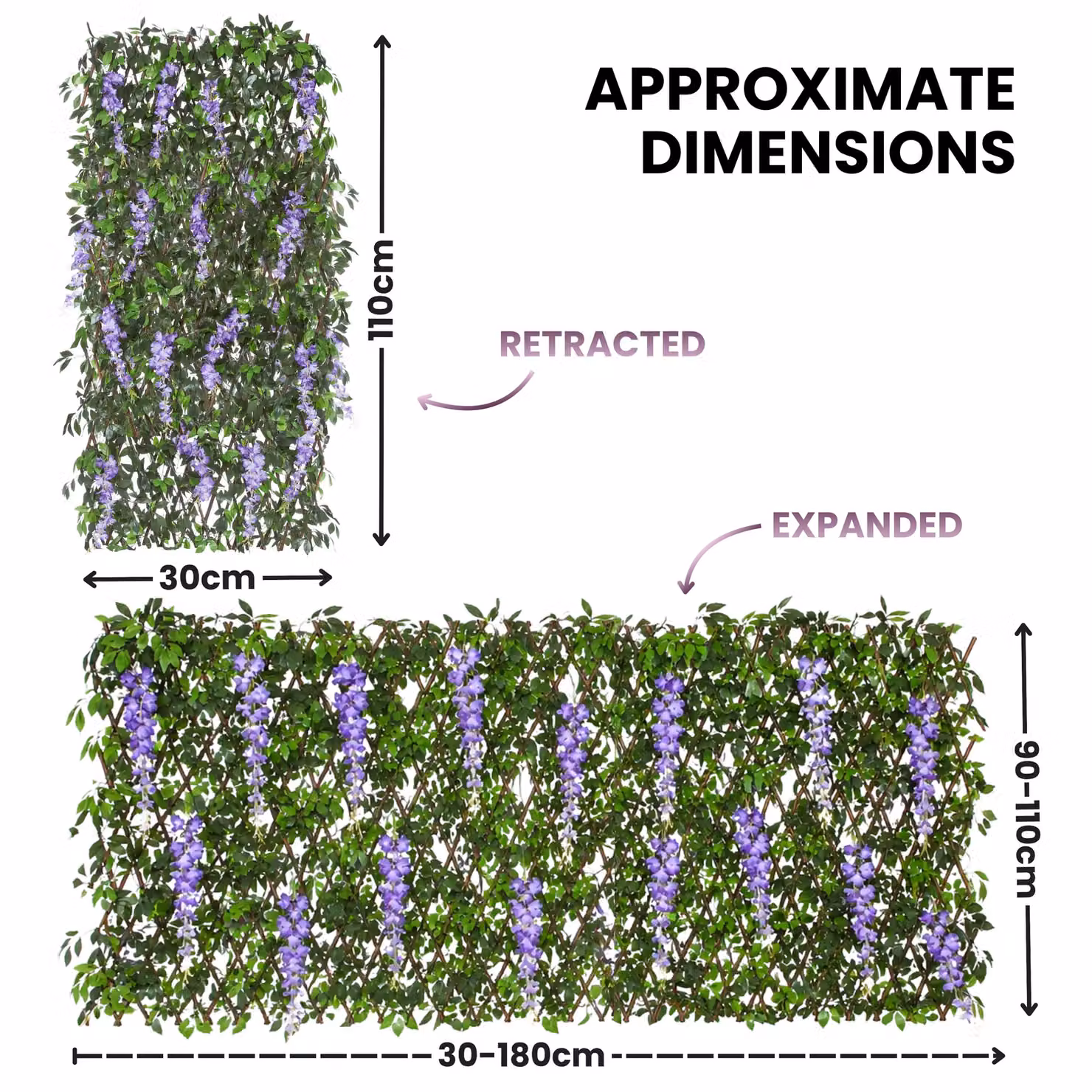 Marco Paul Artificial Wisteria Purple Expandable Willow Trellis Garden Privacy Screen, W/H: 90 x 180 cm – 2