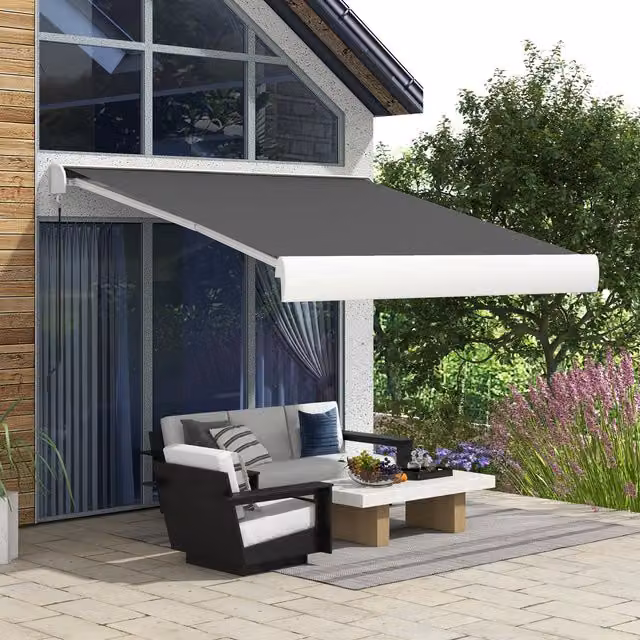 Outsunny Retractable Electric Motorised Awning with Aluminium Frame in Grey, W: 300 cm, D: 250 cm
