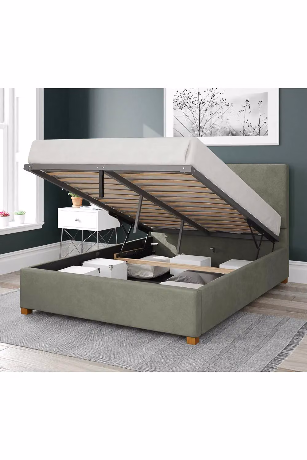 Aspire Garland Upholstered Ottoman Storage Bed in Duck Egg Blue Plush Velvet Fabric, Super King, W/D/H: 200 x 190 x 35 cm – 2
