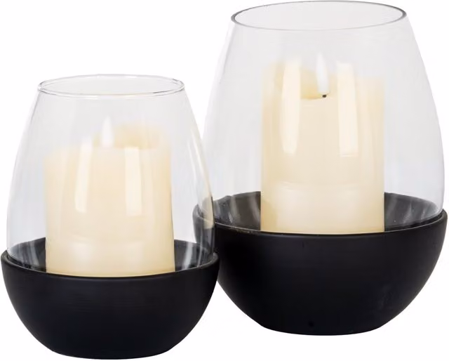 KDMK Neris Medium Black Glass Goblet Candle Holder for Pillar Candles