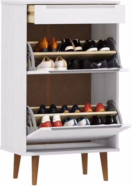 Berkfield Home MOLDE White Shoe Cabinet in Solid Pine Wood, W/D/H: 59.5 x 35 x 103 cm – 1