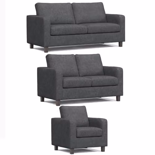 Furnishings For Less UK York Grey Fabric 3 Piece Sofa Suite comprising 3 Seater Sofa, 2 Seater Sofa and Armchair with Wooden Legs