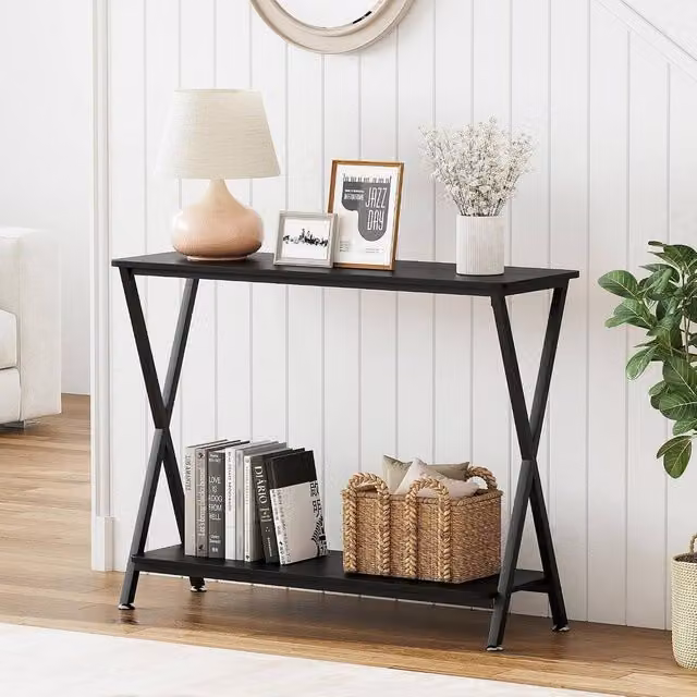 London Boutique 2-Tier Industrial Console Table in Black, W/D/H: 81 x 30 x 80 cm