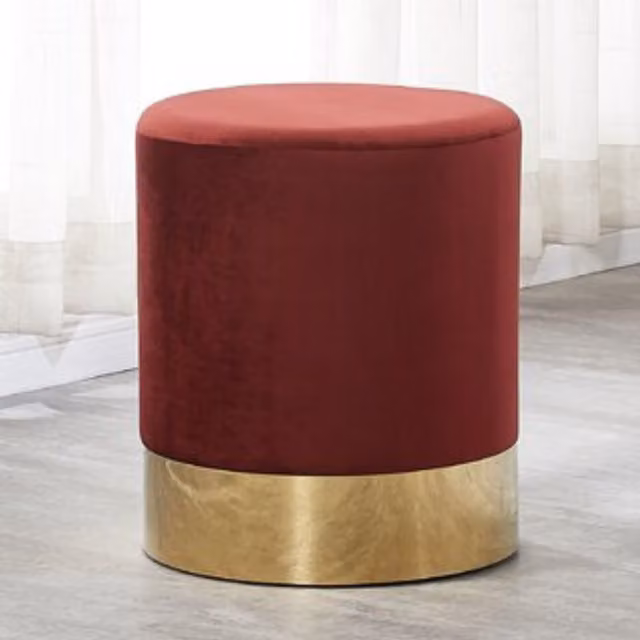 Life Interiors Darlington Modern Round Red Velvet Pouffe