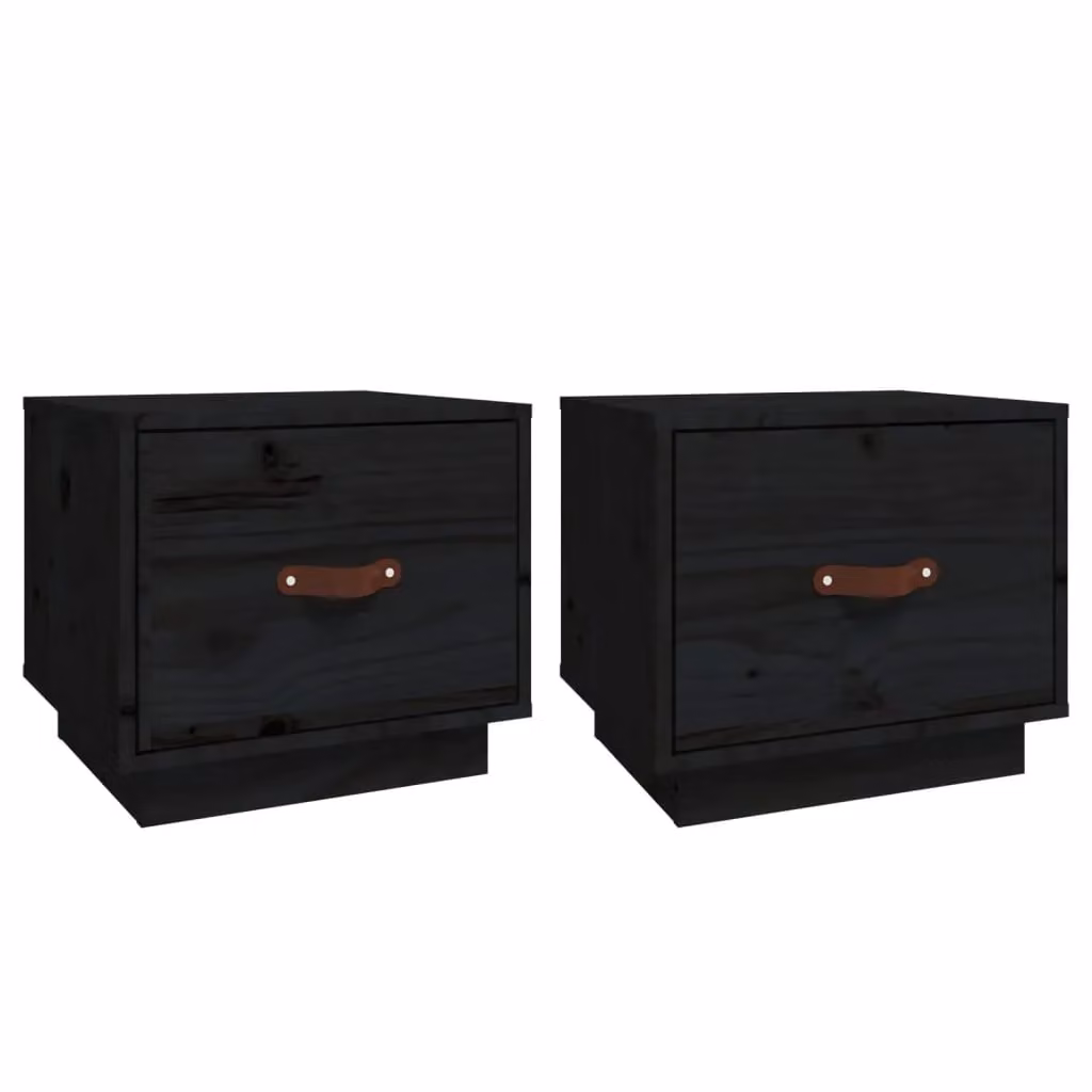 Berkfield Home Set of 2 Black Rustic Solid Wood Pine Bedside Cabinets W/D/H: 40 x 34 x 35 cm – 2