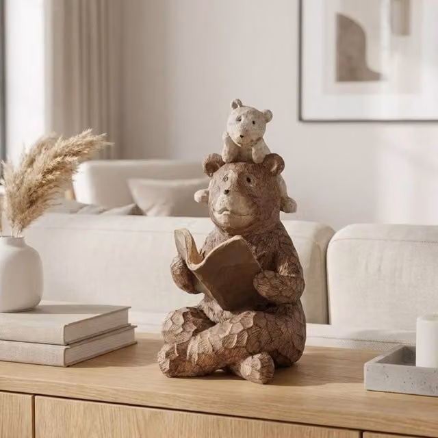 Garden Greatness Bear Bedtime Story Ornament, Brown and Multicolour, W/D/H: 24.0 x 14.0 x 18.0 cm