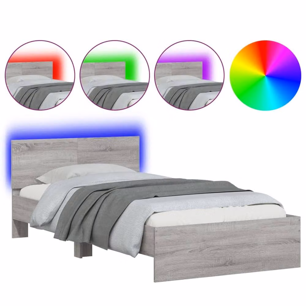 Berkfield Home Sonoma 10 Durable Bed Frame with LED Under-Bed Lighting in Grey, W/D/H: 200 x 100 x 70 cm – 2