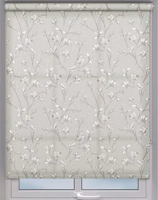 Terrys Mori Made to Measure Floral Roller Blind in Blue and Grey Semi-Transparent Textile