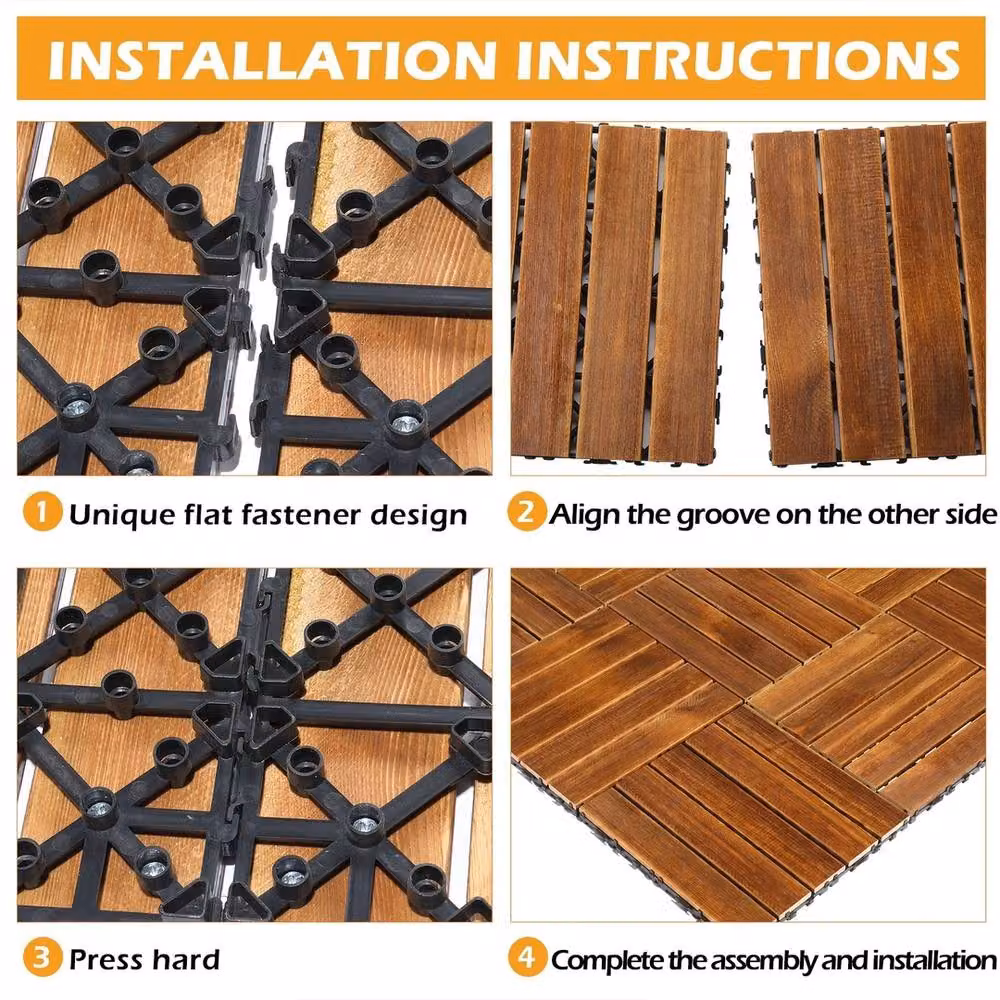 NESTLUNE 27 Piece Wooden Interlocking Decking Tiles in Brown, W/D/H: 30 x 30 x 2 cm – 3
