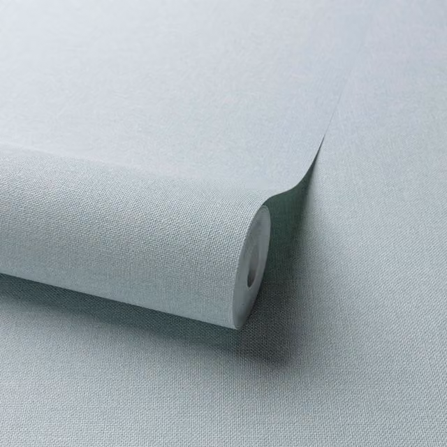 Grandeco Panama Plain Textured Linen Fabric Wallpaper in Aqua