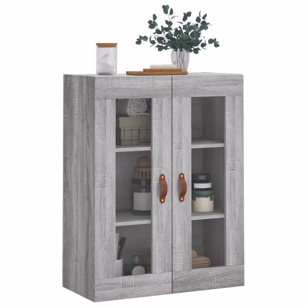 Berkfield Home Wall Mounted Cabinet in Grey Sonoma with Glass Doors, W: 69.5 cm, D: 34 cm, H: 90 cm – 4