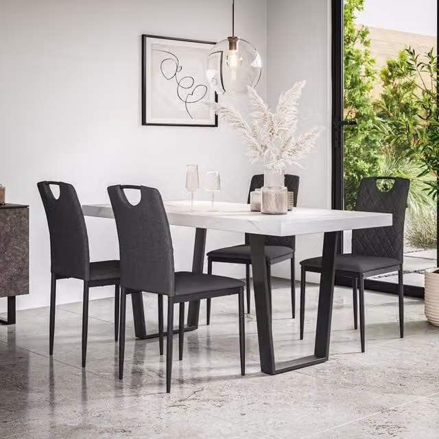 More4Homes Aria Dining Set with White Marble Effect Table and 4 Charcoal Monza Linen Chairs – 1