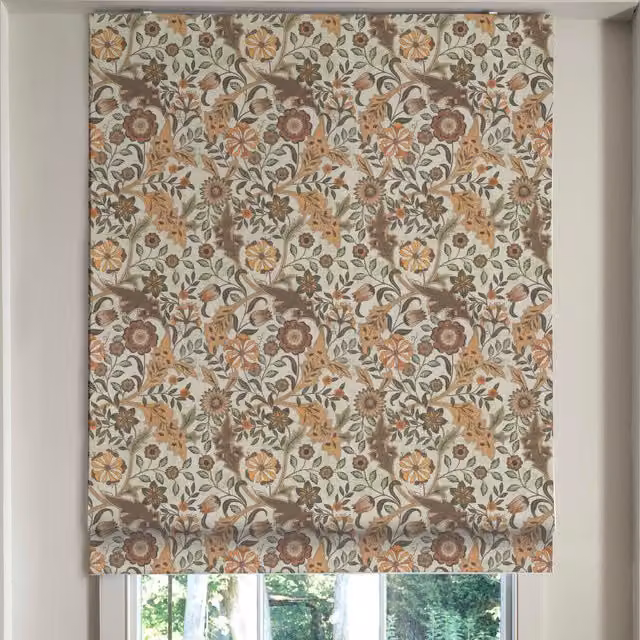 Linda Barker Home Agra Made To Measure Blackout Roman Blind in Mushroom Floral Design