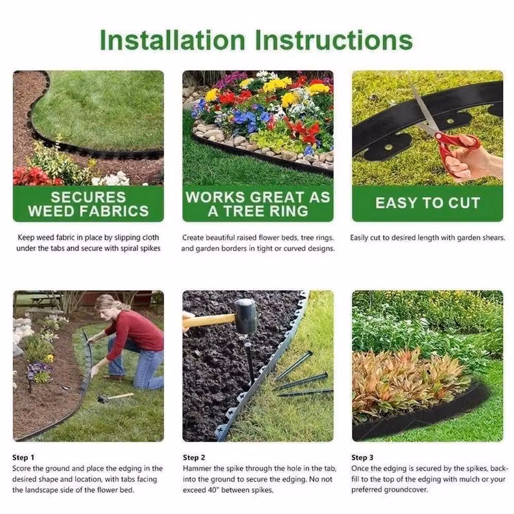 NESTLUNE Flexible Garden Border Edging for Grass Lawns and Paths, Black – 6