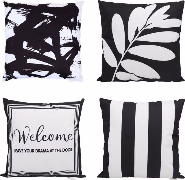 Summer Living Linear Lux Square Outdoor Cushions, Pack of 4, Monochrome Black and White