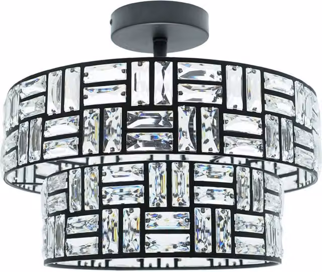 ValueLights Elise Acrylic Jewel Two Tier Flush Ceiling Light in Black