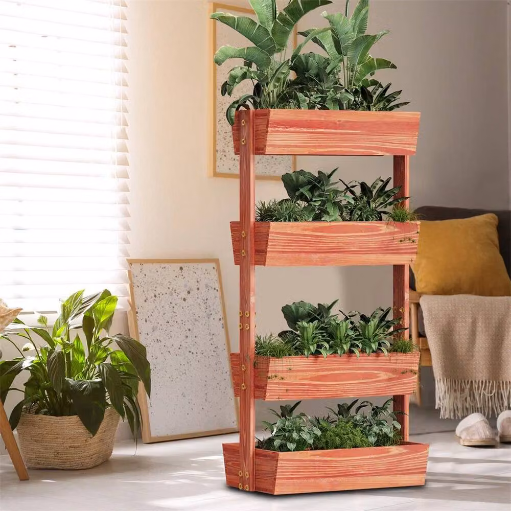 FLAVORA 4-Tier Wooden Raised Garden Planter Box in Brown, W/D/H: 140 x 65 x 42 cm – 3