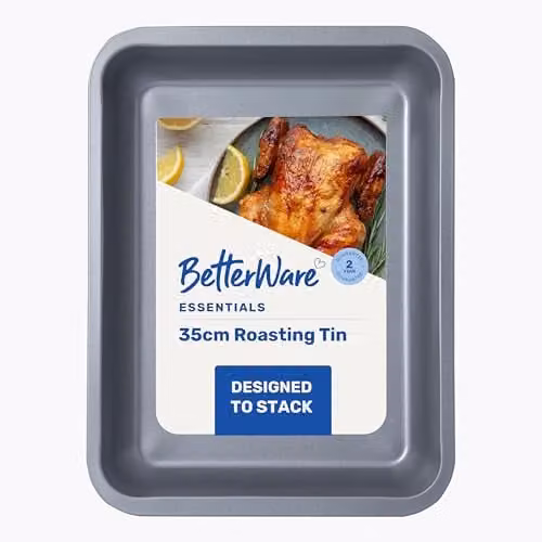Betterware Essentials Non-Stick Rectangular Roasting Tin, Silver, 35 cm