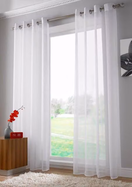 Terrys Plain White Transparent Voile Fabric Panel Curtain with Eyelets