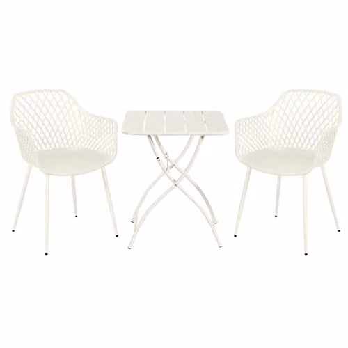 Core Products 3-Piece Bistro Garden Set with Lattice Armchairs and Folding Metal Table in White and Green – 1