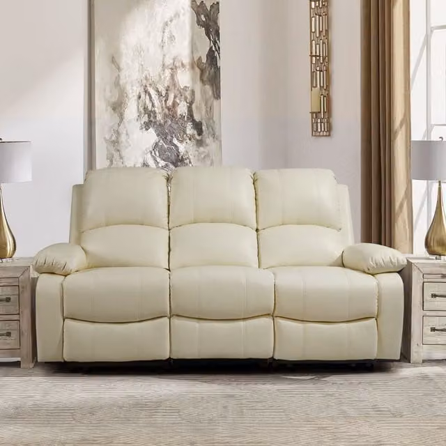 Comfy Living White Bonded Leather 3 Seater Reclining Sofa