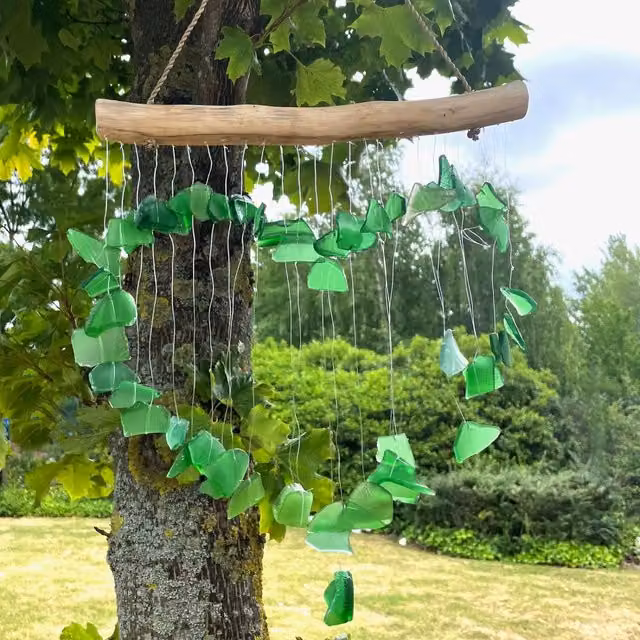 KDMK Green Garden Patio Wind Chime with Rustic Glass Heart Hanging Decor