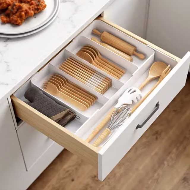 Komore White Plastic Cutlery Tray with Multiple Compartments