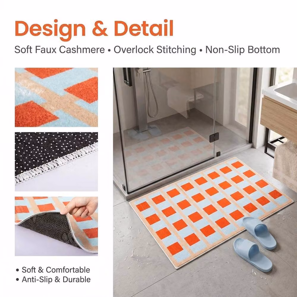 FLAVORA Style A Non-Slip Microfibre Bath Mat, Super Absorbent, Orange Multicolour – 2