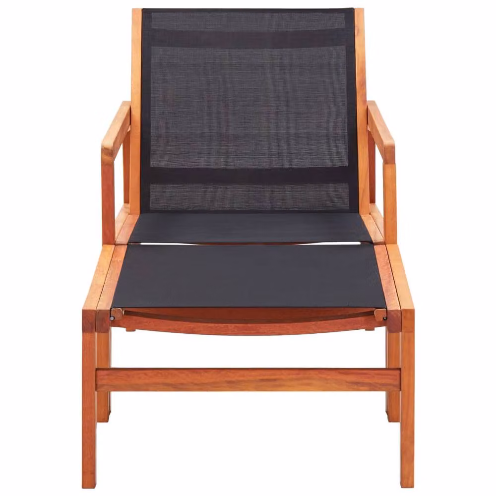 Berkfield Home Garden Lounge Chair with Ottoman, Solid Eucalyptus Wood and Black Textilene Fabric – 2