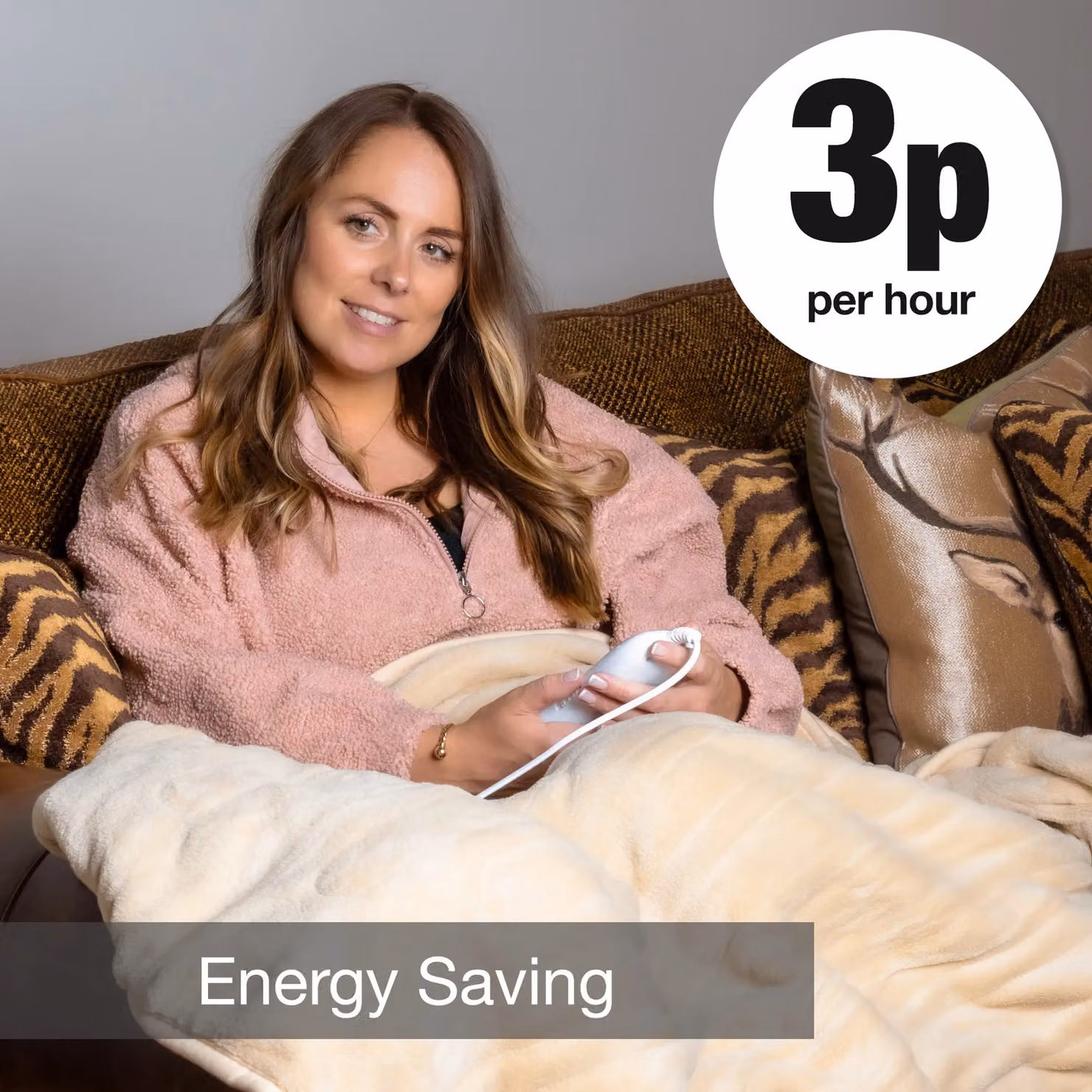 Dreamcatcher Deluxe Electric Heated Double Over Blanket in Cream Fleece with Timer and Overheating Protection, W/D/H: 160 x 120 x 120 cm – 2