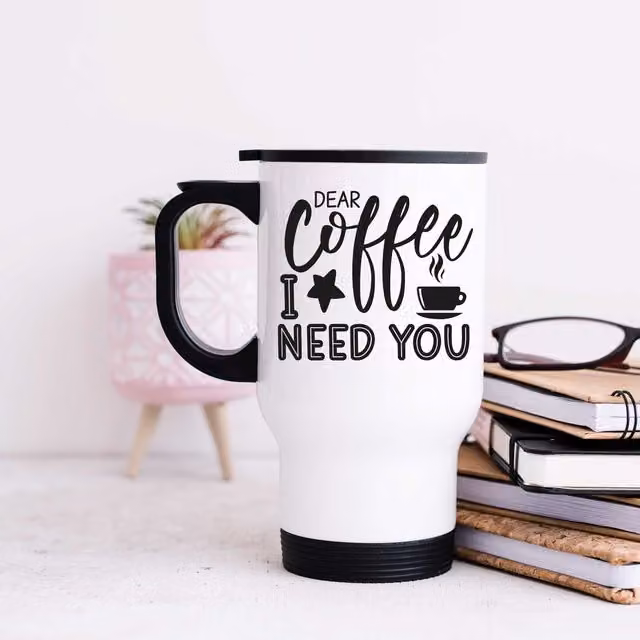 60 Second Makeover Women's Dear Coffee I Need You Metal Travel Mug in White