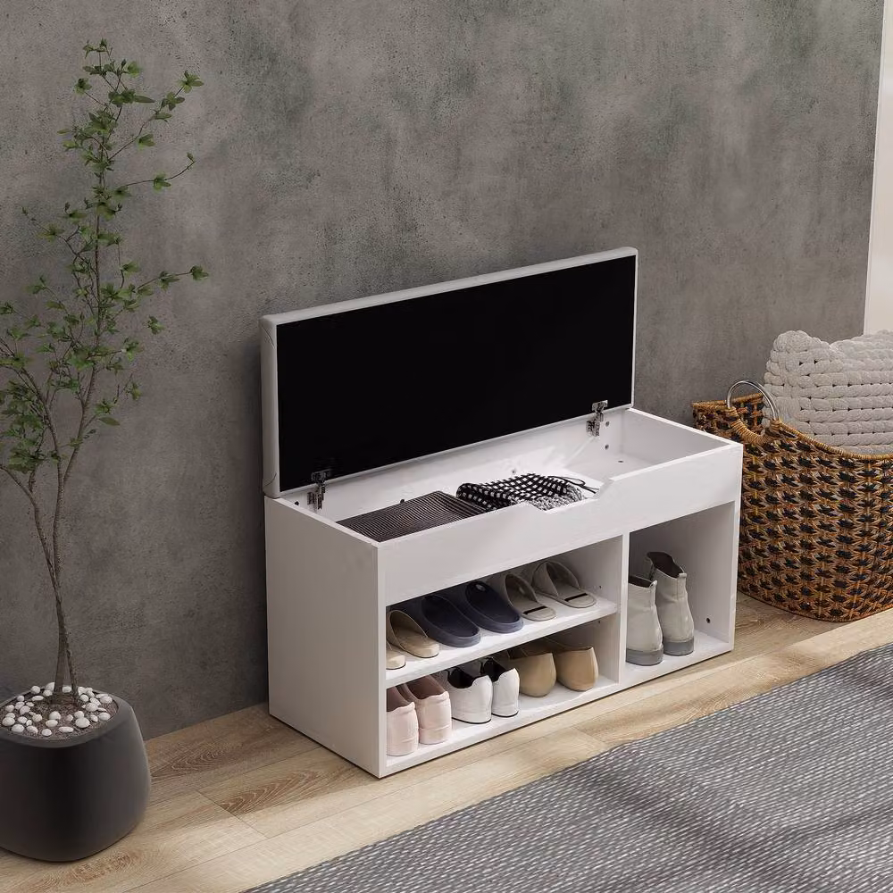 STILVORA Shoe Storage Bench with Hidden Storage in Beige Synthetic Leather, W/D/H: 100 x 30 x 43 cm – 2