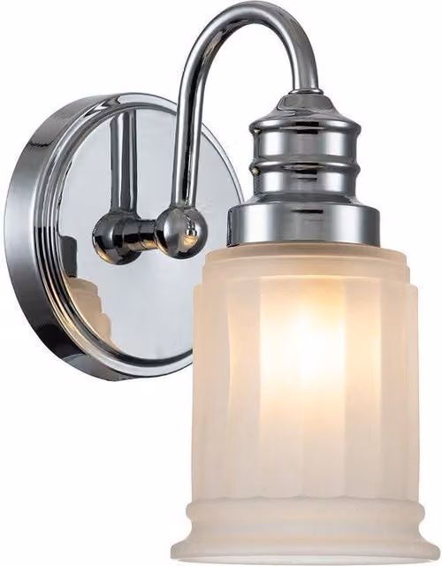 Quoizel Swell Wall Lamp in Polished Chrome and Grey with Glass Shade, IP44 Rated for Bathroom Use – 1