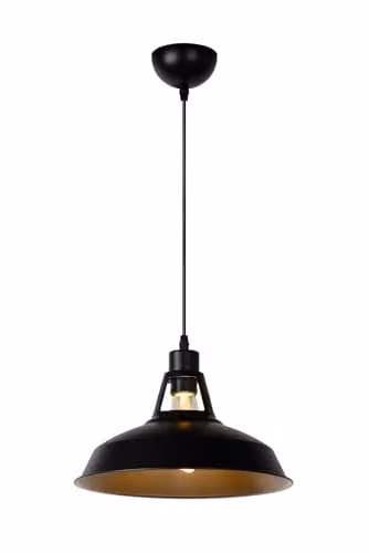 Lucide Brassy-Bis Black Metal Industrial Dome Pendant Light, Diameter: 31 cm – 1