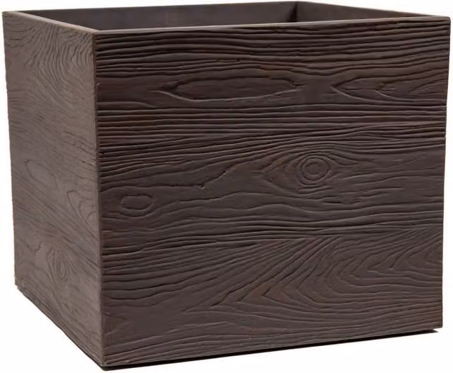 Primrose Brown Wood-Effect Rustic Cube Resin Planter Tub
